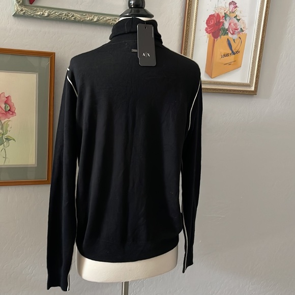 Armani Exchange black pinstripe lightweight sweater turtleneck pullover top - Picture 6 of 7